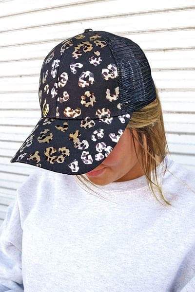 Black & Metallic Gold Leopard Hat