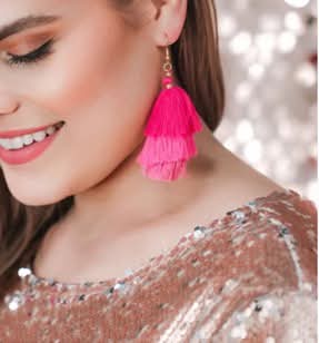 Pink PomPom Earrings