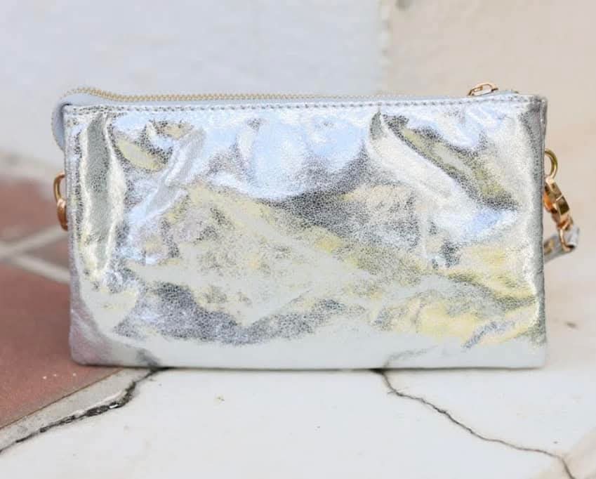Caroline Hill Liz Shimmer Silver Crossbody Wristlet