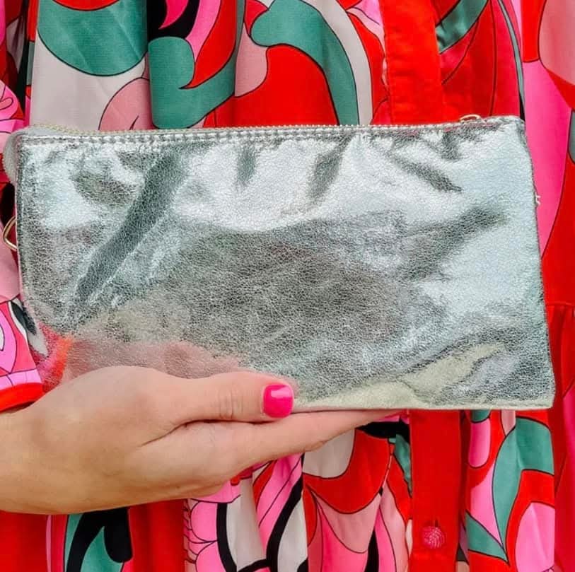 Caroline Hill Liz Shimmer Silver Crossbody Wristlet