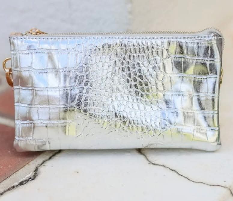 Caroline Hill Liz Platinum Snakeskin Crossbody Wristlet