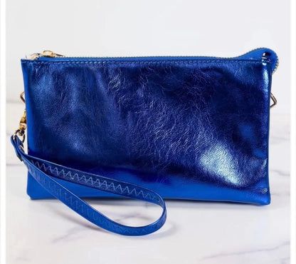 Caroline Hill Liz Metallic Blue Crossbody Wristlet