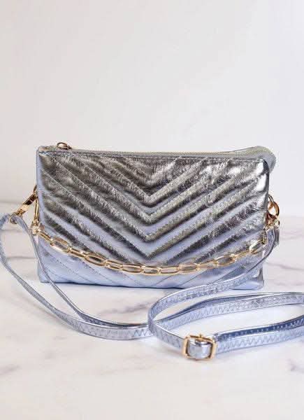 Caroline Hill Metallic Blue Quilted Crossbody Wristlet
