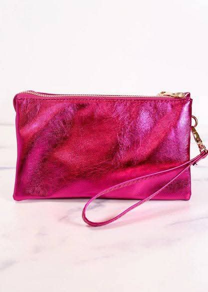 Caroline Hill Liz Metallic Fuschia Hot Pink Crossbody Wristlet