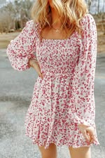 Red Puff Sleeve Boho Floral Dress