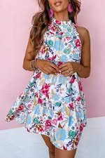 White Floral Sleeveless Tiered Dress