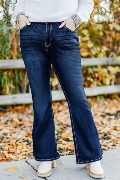 PLUS Deep Blue Mid-Rise Non-Distressed Flare Jeans
