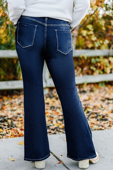 PLUS Deep Blue Mid-Rise Non-Distressed Flare Jeans