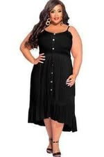 PLUS Black Sundress with buttons & ruffled hi-low hem