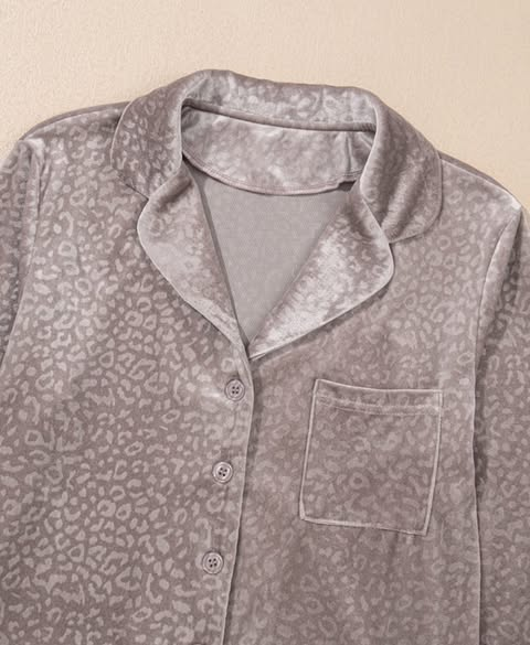 2 pc Brown Luxurious Velvety Leopard Pajama Set