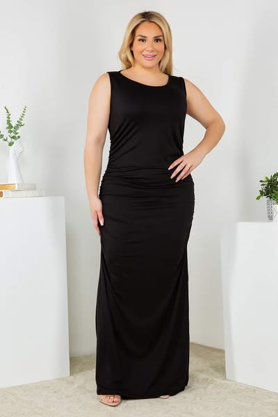Black Sleeveless Long Fitted Dress with Slit