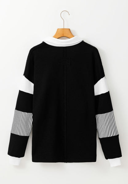 Black & White Pullover Long Sleeve Striped Accents