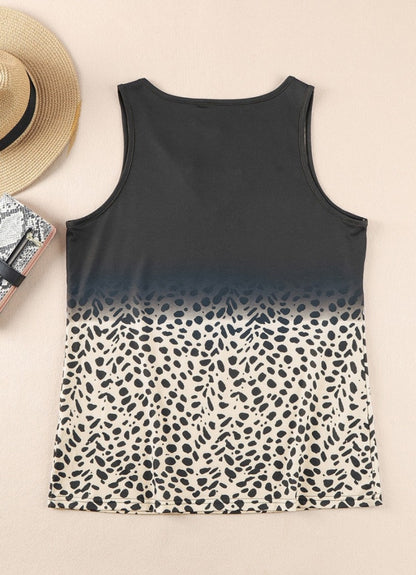 Split Neck Black & Animal Print Tank