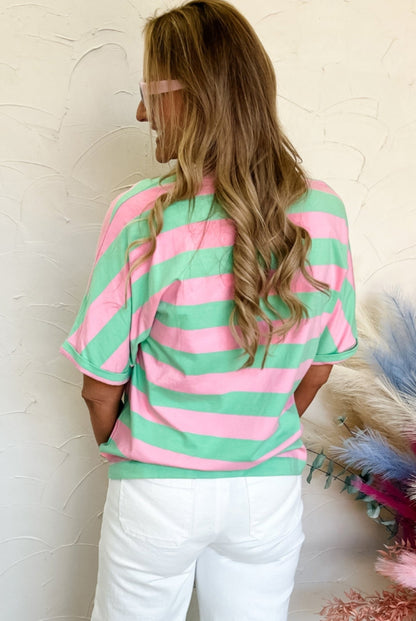Pink & Green Stripe Short Sleeve Tee