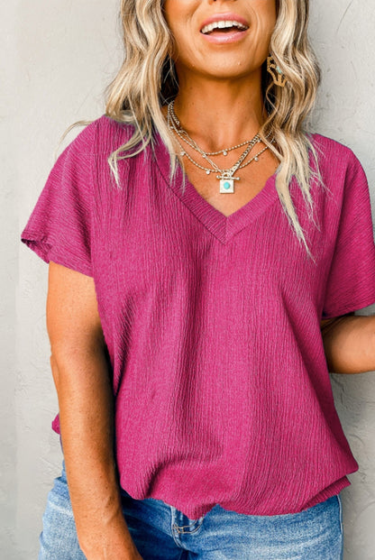 Deep Pink V-Neck Short Sleeve