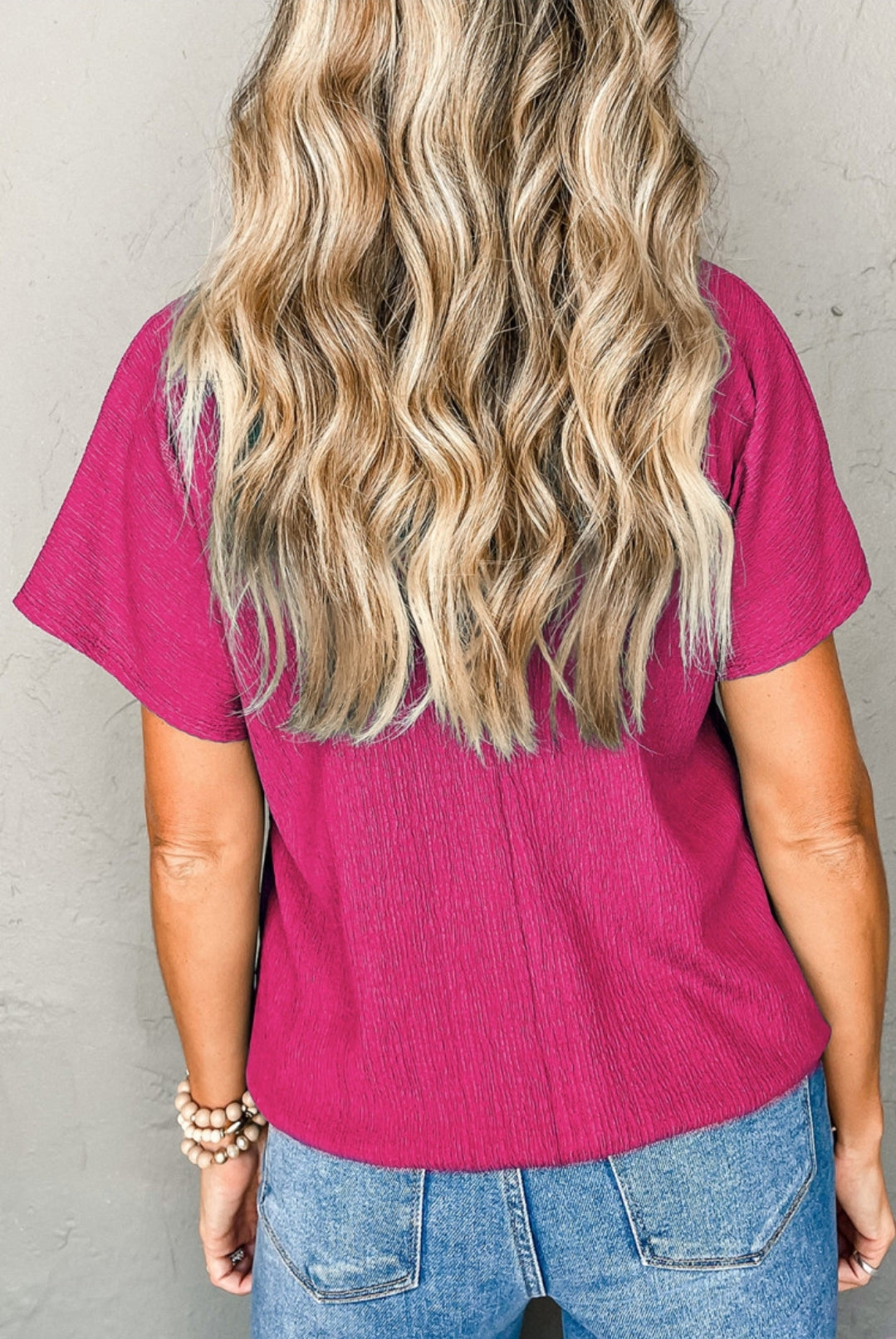 Deep Pink V-Neck Short Sleeve