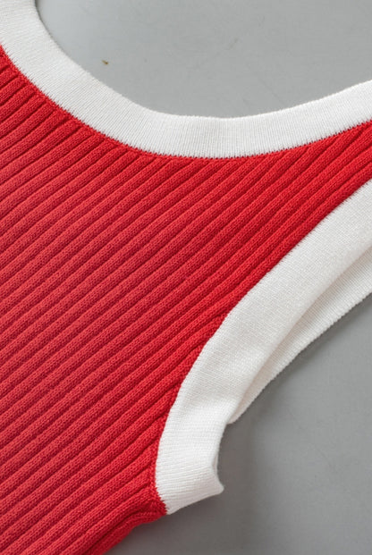 Red White Trimmed Ribbed U-neck Tank