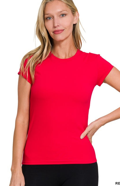Zenana Fitted Red Activewear Short Sleeve