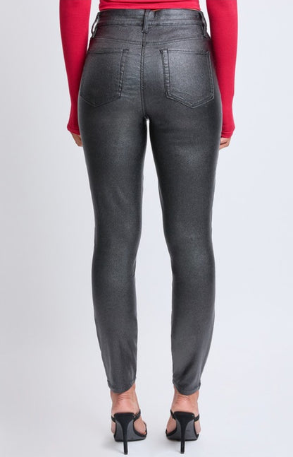 YMI Juniors & Junior PLUS High-Rise Metallic Black Skinny Jeans