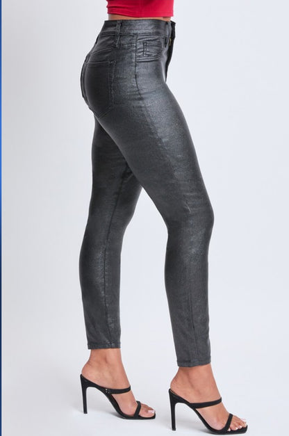 YMI Juniors & Junior PLUS High-Rise Metallic Black Skinny Jeans