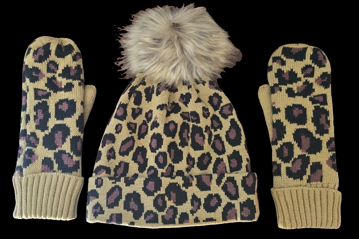 Leopard Hat & Mittens Set