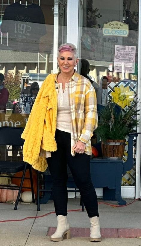 Yellow Plaid Button Down Shacket