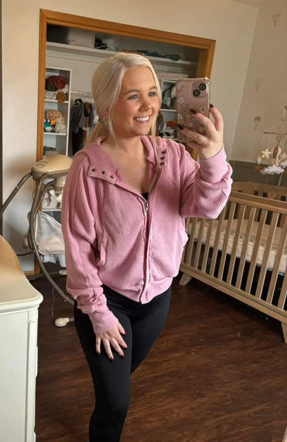 Blakeley Pink Mineral Wash Zip Up Hooded Sweatshirt