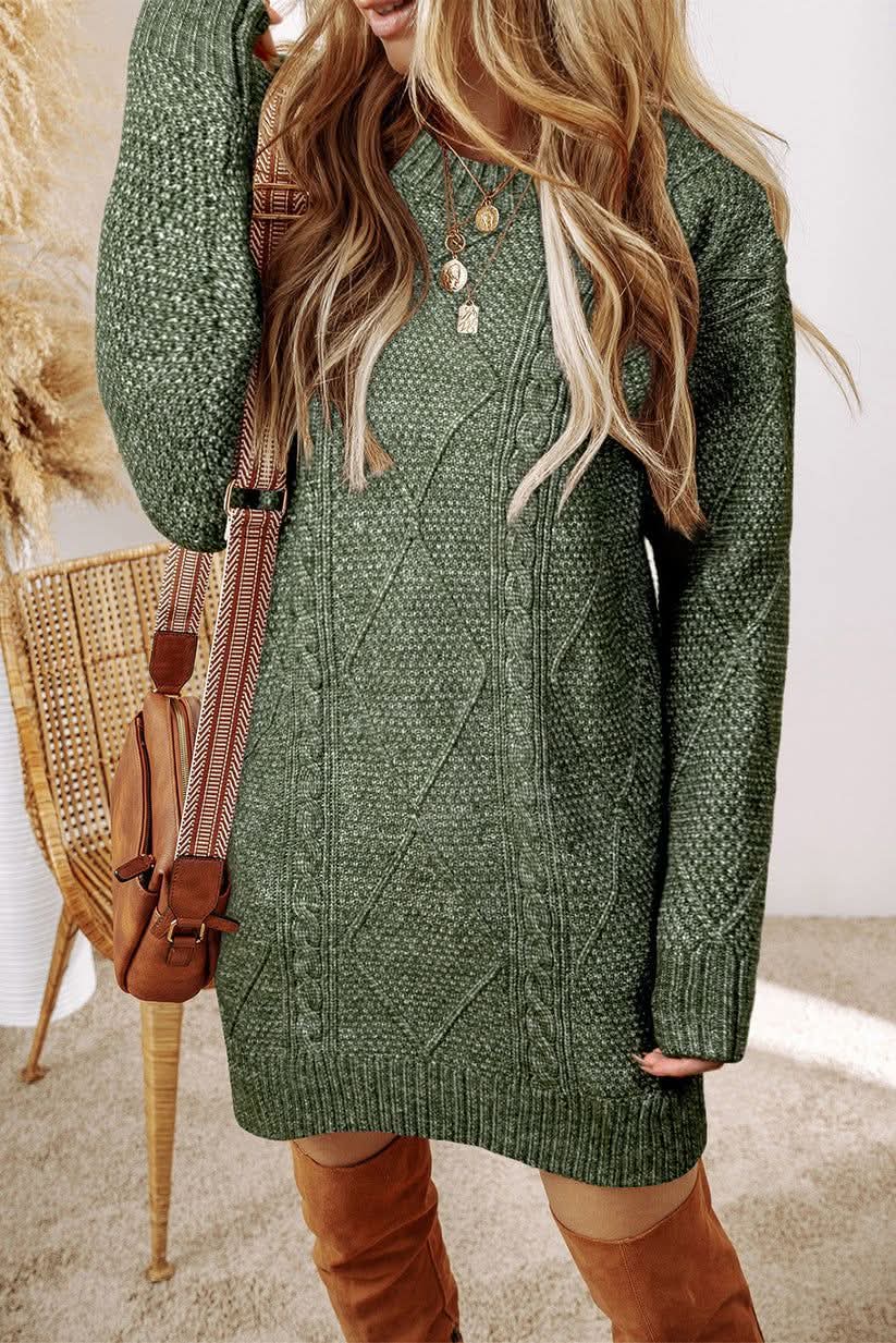 Green Cable Knit Sweater Dress