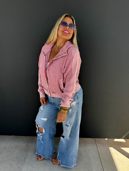 Blakeley Pink Mineral Wash Zip Up Hooded Sweatshirt