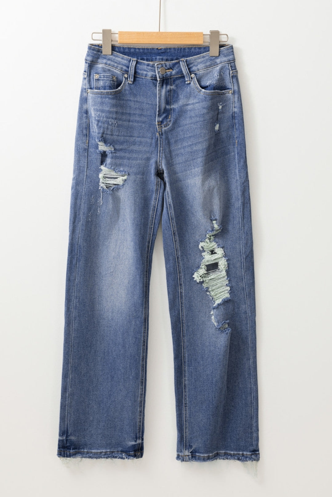 Light Wash Distressed Straight Leg Jeans