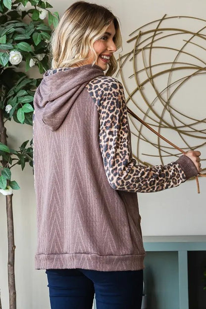 7th Ray Mushroom Cable Knit Hoodie Animal Print Contrast