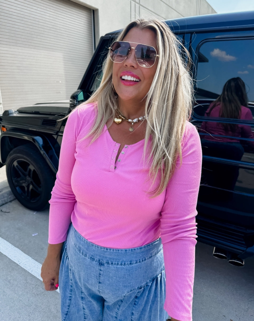 Plus Blakeley Ribbed Henley Long Sleeve Top