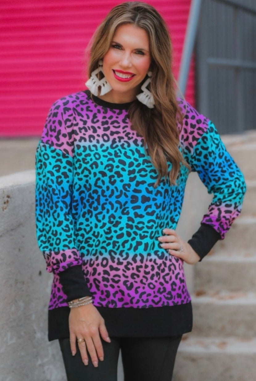 Jess Lea Purple Blue Leopard Long Sleeve Tunic