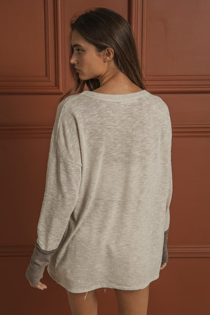 Bibi Beige Mocha with Pocket Long Sleeve Top