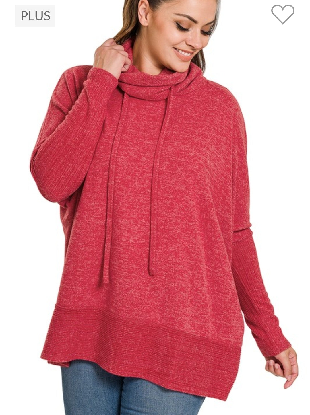 Plus Zenana Brushed Cowl Long Sleeve