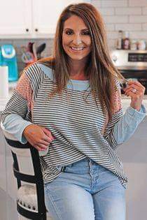 Multi Color Striped Colorblock Patchwork Long Sleeve Top