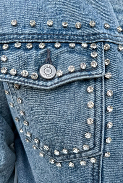 Jess Lea Light Wash Blue  Denim Jacket Rhinestone Embellishments