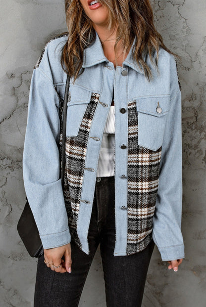 Light Wash Denim & Plaid Jacket