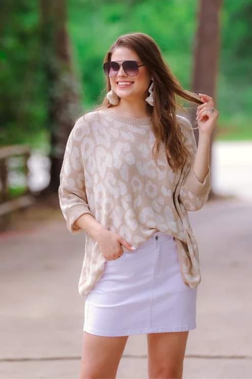 Jess Lea Lightweight Beige White Leopard Sweater