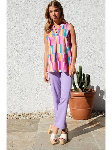 Dear Scarlett Multicolor Split Neck Sleeveless Top