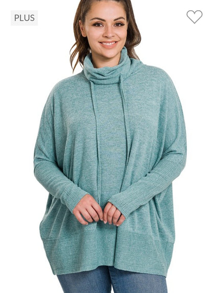 Plus Zenana Brushed Cowl Long Sleeve