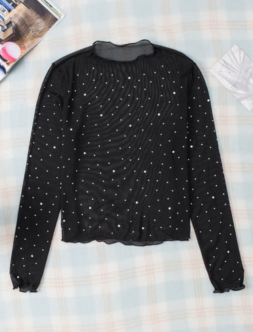 Black Sheer Long Sleeve with Rhinestones