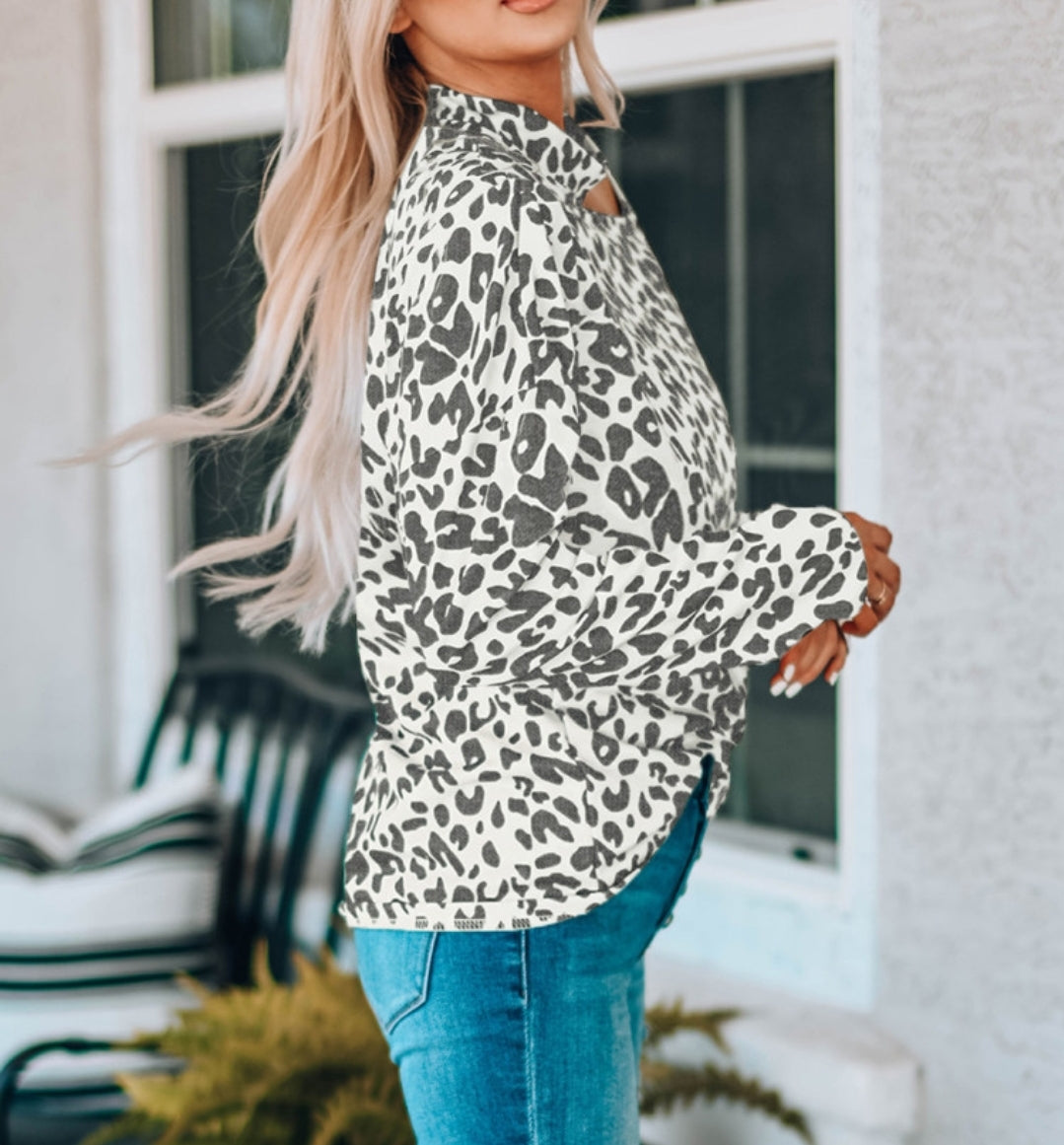 Leopard One Cold Shoulder Long Sleeve