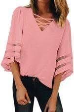 Dusty Pink V-neck with Criss-cross Neckline Blouse