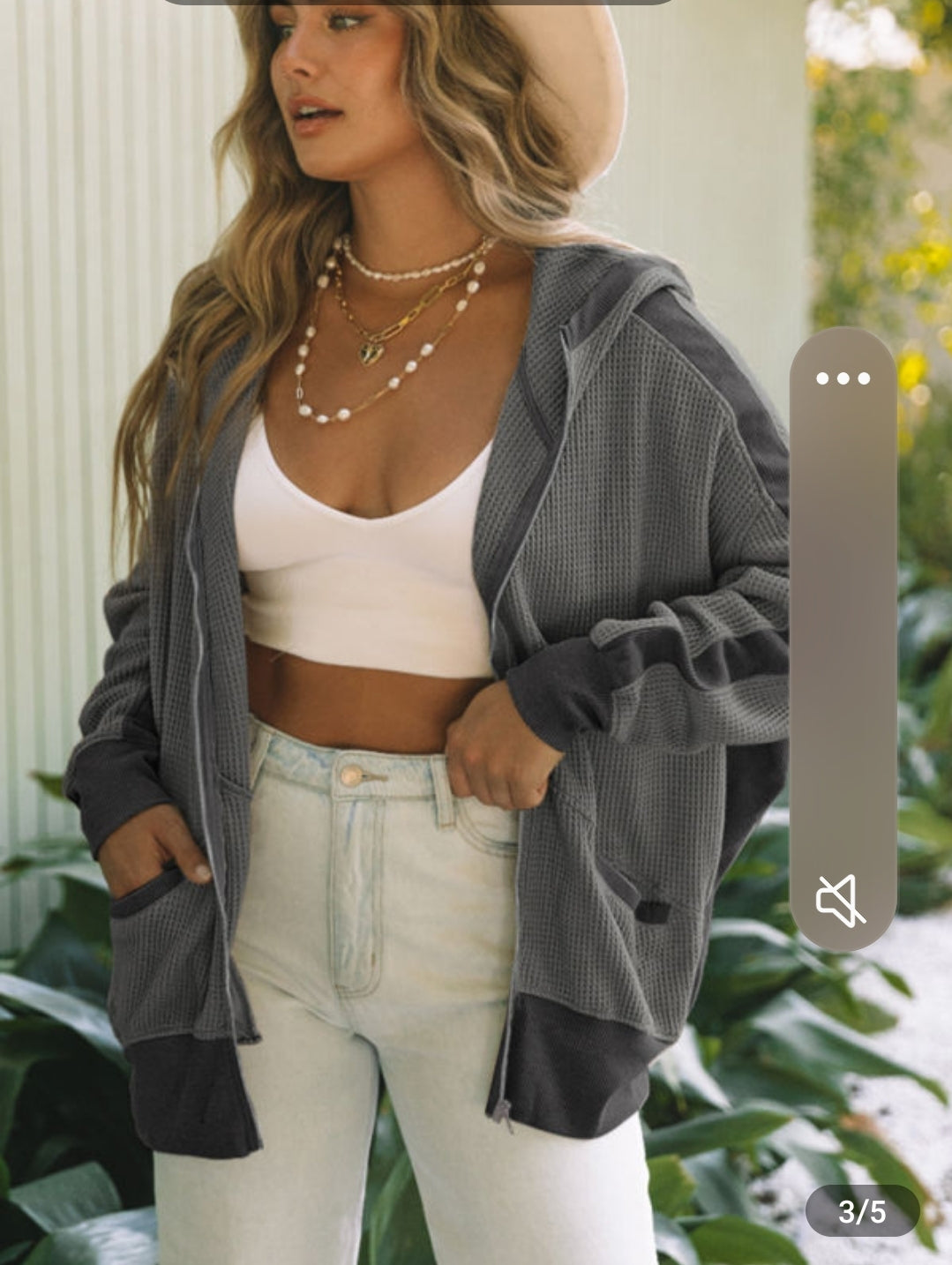 Gray Waffle Zip Up Hooded Sweatshirt