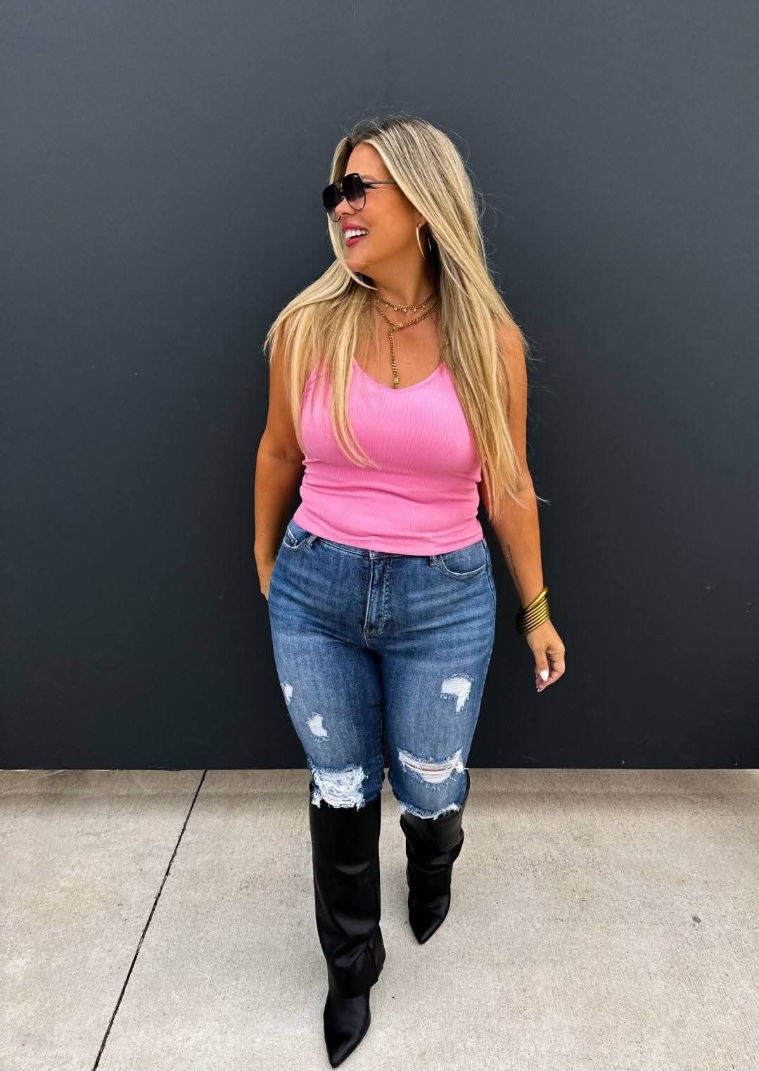 Blakeley Pink Ribbed Tank Spaghetti Straps