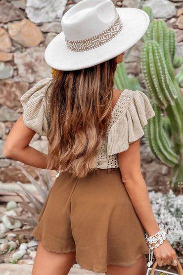 Beige Flutter Short Sleeve Sweater