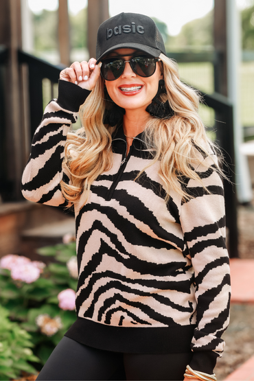 Jess Lea Zebra Quarter Zip Pullover Sweater