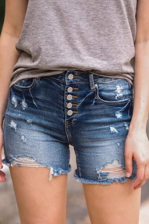 Plus Jess Lea Multi Button Distressed Denim Shorts Raw Hem