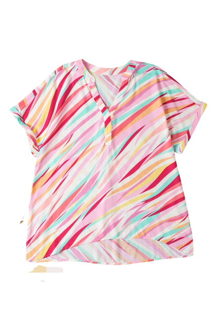 Colorful Abstract Hi-Low Hem Short Sleeve